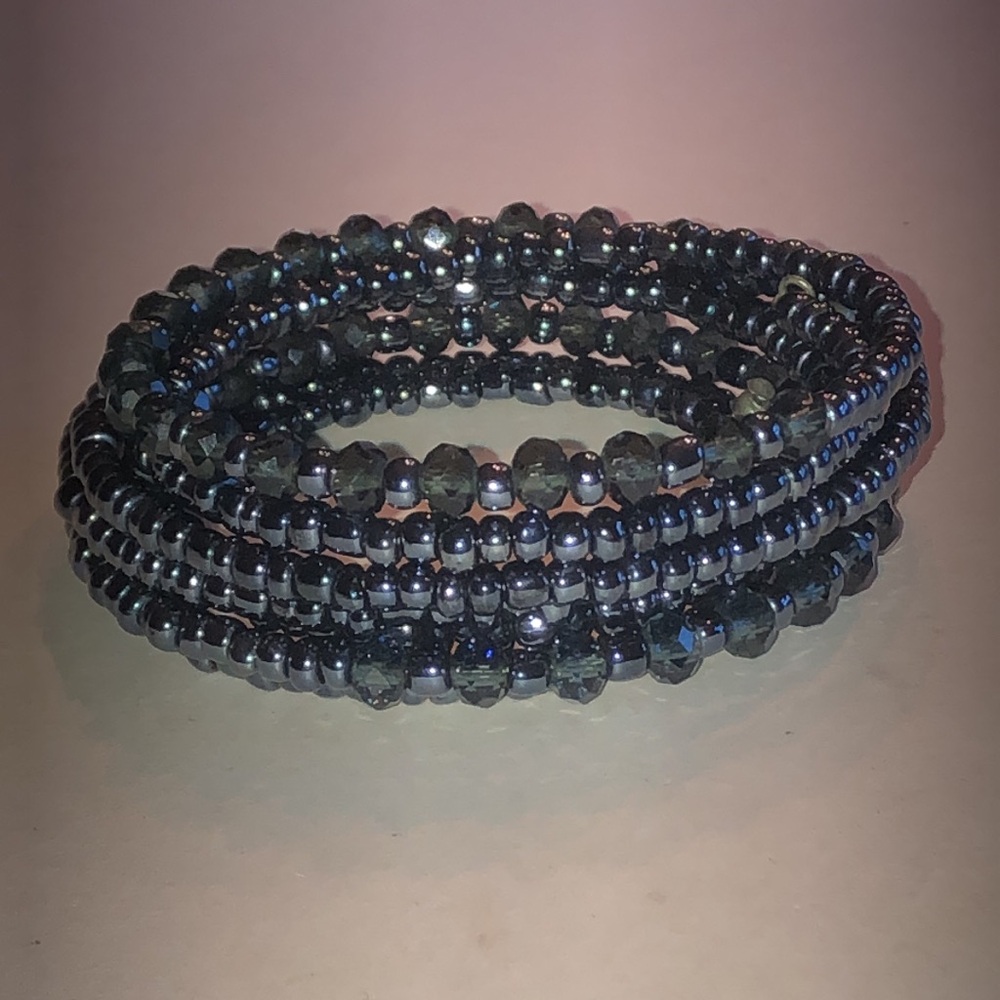 Multi-Strand Dark Metallic Beaded Boho Wrap Bracelet